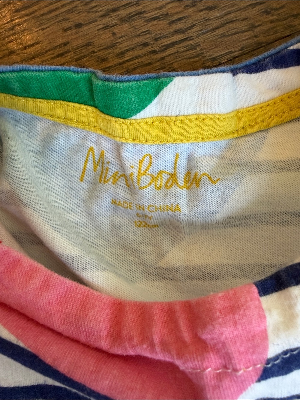 Mini Boden Multicolor Heart-Print Striped T-Shirt Dress - size 6-7Y - Picture 2 of 3